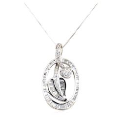 1.50 ctw Diamond Oval Floral Motif Pendant with Chain - 14KT White Gold