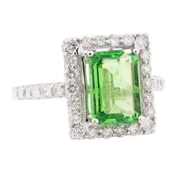 3.58 ctw Tsavorite and Diamond Ring - 14KT White Gold