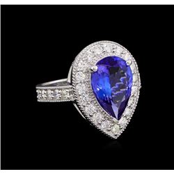 3.30 ctw Tanzanite and Diamond Ring - 14KT White Gold