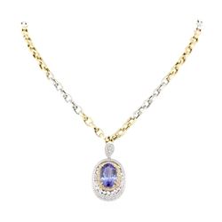 14.17 ctw Tanzanite and Diamond Pendant With Chain - 14KT White Gold