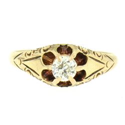 14k Yellow Gold Old European Cut Diamond Solitaire Engraved Belcher Ring