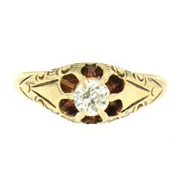 14k Yellow Gold Old European Cut Diamond Solitaire Engraved Belcher Ring