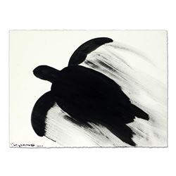 Wyland, "Silhouette Motion Turtle" Original Sumi Ink Painting, Hand Signed with Certificate of Authe