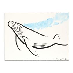 Wyland, "Humpback with Splash" Original Sumi Ink Painting, Hand Signed with Certificate of Authentic
