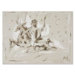 Marta Wiley, "Diana" Original Ink Sketch, Hand Signed and Thumb Printed with Certificate of Authenti