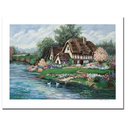  English Farmhouse  Limited Edition Serigraph by Earlene Moses, Numbered and Hand Signed with Certif