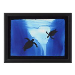 Wyland, "Two Turtles" Framed Original Watercolor Painting, Hand Signed with Certificate of Authentic