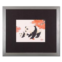 Caroline Young, "Mother and Child" Framed Original Gouache Painting on Mother of Pearl Paper, Hand S