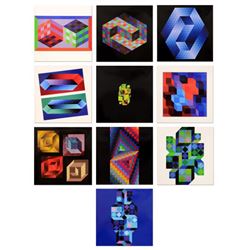 Victor Vasarely (1908-1997), "Hommage Al'hexagone Portfolio" Includes 10 Heliogravure Prints, Titled