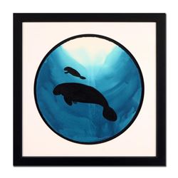 Wyland, "Manatee with Baby" Framed Original Watercolor Painting, Hand Signed with Certificate of Aut