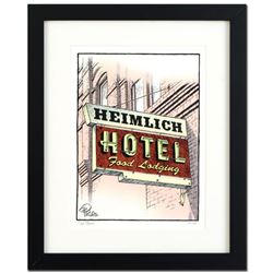 Bizarro! "Heimlich Hotel" is a Framed Limited Edition Hand Signed by creator Dan Piraro; Numbered wi