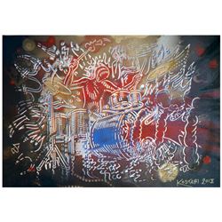 Mark Kostabi, "The Defining Moment" Mixed Media Original Painting; Hand Signed, with COA.
