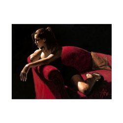 Fabian Perez, "Rojo Sillon III 2nd St" Hand Textured Limited Edition Giclee on Canvas. Hand Signed a