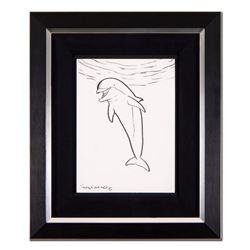 Wyland, "Dolphin" Framed Original Sketch, Hand Signed with Certificate of Authenticity.