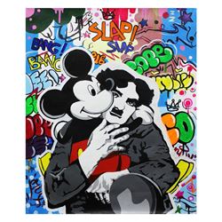 Nastya Rovenskaya- Original Oil on Canvas "Chaplin in Disneyland"