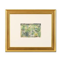 Judith Bledsoe (1928-2013), "La Fenetre Jardin" Framed Original Watercolor Painting, Hand Signed wit