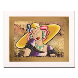 Oz El Hai, "Yellow Hat, Vintage Series" Framed Original 3D Mixed Media Painting on Board; Hand Signe