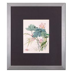 Caroline Young, "Floral II" Framed Original Gouache Painting on Mother of Pearl Paper, Hand Signed w