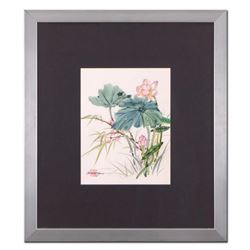 Caroline Young, "Floral II" Framed Original Gouache Painting on Mother of Pearl Paper, Hand Signed w