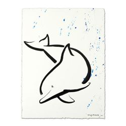 Wyland, "Dolphin" Original Sumi Ink Painting, Hand Signed with Certificate of Authenticity.