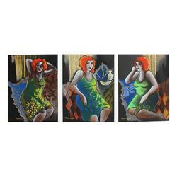 Patricia Govezensky- Original pastel color on paper "Green Floral Dress"