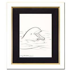 Wyland, "Dolphin" Framed Original Sketch, Hand Signed with Certificate of Authenticity.