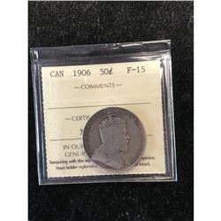 1906 CANADA 50 CENTS.ICCS GRADED F-15.NICE GRADE COIN