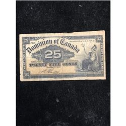 1900 DOMINION OF CANADA 25 CENT NOTE.SHINPLASTER.. BOVILLE