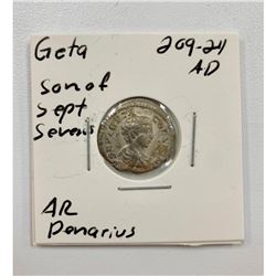 Geta, Son of Sept Severus - 209-211 A.D - Silver Denarius