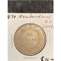 1874 NEWFOUNDLAND 50 CENTS.NICE GRADE