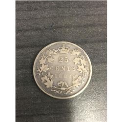 1882H Canadian 25 Cent Silver Coin