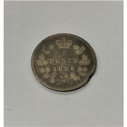 1886 Canadian F Grade 5 Cent Coin