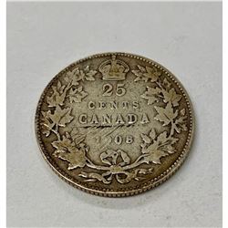 1908 Canadian 25 Cent Coin