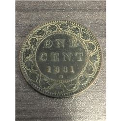 Rare 1881 H Canadian VF30 One Cent Coin