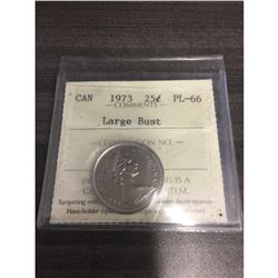 ICCS Certified 1973 PL-66 Large Bust Canadian 25 Cent Coin