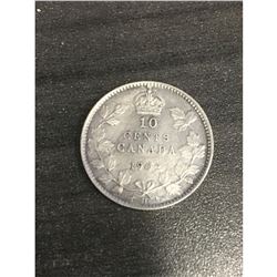 1902H VF Silver Canadian 10 Cent Coin