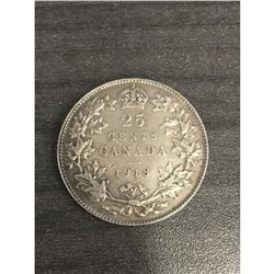 1918 VF Silver 25 Cent Canadian Coin
