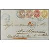 Image 1 : 1867 Entire letter to Milan with three colour franking of 1861-65 pair of 3 pf. red lilac, single 1 