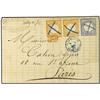 Image 1 : 1872 Envelope to FRANCE written from LOGELBACH bearing 1/2 g orange (2) (SG 3) and 2 g blue (SG 20) 