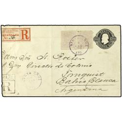 96(2) 1888 STA. CRUZ a BAHIA BLANCA (Argentina). Entero Postal de 200 reis negro con franqueo comple