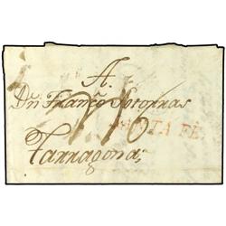 1801 (7-Enero) CARTAGENA DE INDIAS a TARRAGONA (España). Marca lineal SANTA FE, tasada a la llegada 