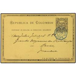 1897 Postal stationary envelope 2 centavos grey written from SANTANDER with BARRANQUILLA transit on 