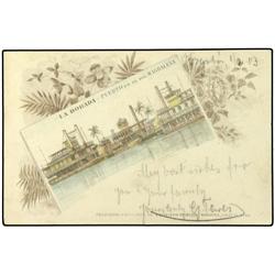 1903 Entero Postal 2 ctvos. negro + 5 ctvos. rosa, en anverso cromolitografía de LA DORADA-PUERTO en