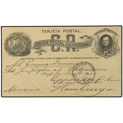 1883 2c. postal stationery card to Hamburg bearing San Jose cds. On reverse, boxed Hamburg/Eppendorf