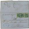 Image 1 : 1878 STGO. DE CUBA a PARIS. Circulada con tres sellos de 25 ctvos. verde con mat. ovalado con letras
