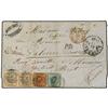 Image 1 : 1859 Envelope to FRANCE bearing 2 skill blue (Facit 5), 16 skill violet (pair) (Facit 8) and 4 skill