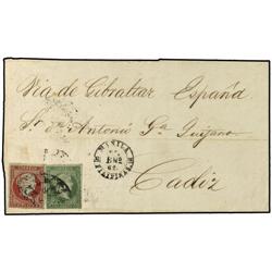 1862 (Jan 24) Entire letter from MANILA to Cadiz via Suez and Gibraltar, franked at triple rate with