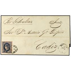 1866 (Aug 3) Entire letter from MANILA to Cadiz via Suez and Gibraltar, franked by 12½c. blue on pin