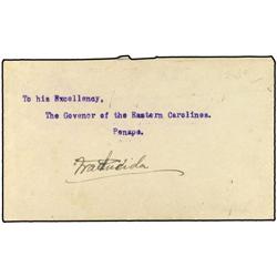 1898 Carta enviada a bordo del buque US. "Sharpshooter" dirigida al Gobernador de las Islas Carolina