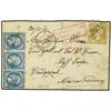 Image 1 : 1867 Envelope to Cuddappah, India, franked strip of three 20c. + 10c. Napoleon tied Nantes numeral c